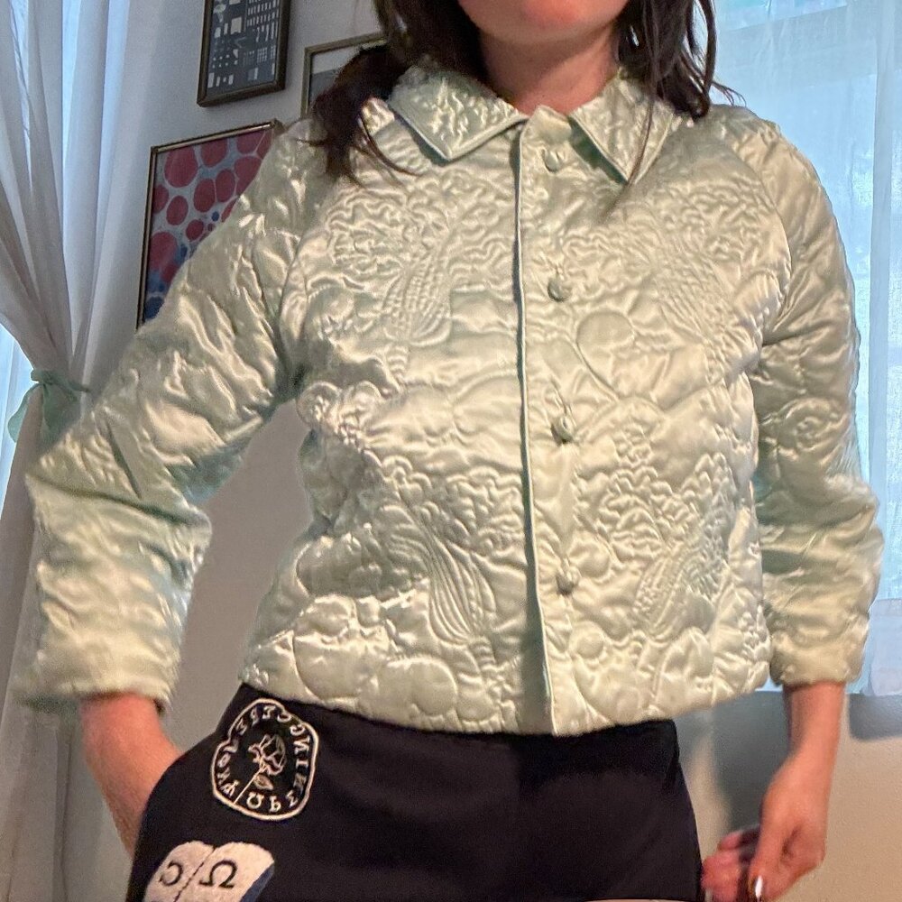 MINT GREEN VINTAGE CROPPED QUILTED SLEEPING JACKET
